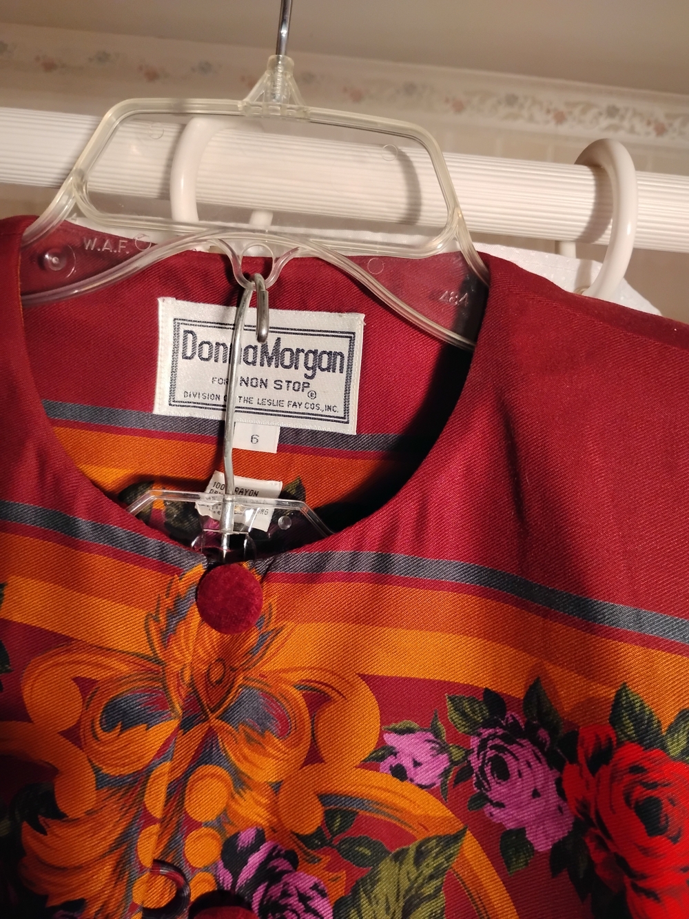 Vtg 80s Donna Morgan Red Black Floral Skirt Set Size 6 With POCKETS